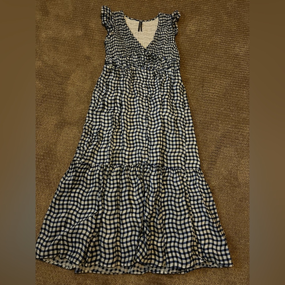 Anthropologie The Peregrine Midi Dress Gingham Blue - Picture 4 of 7